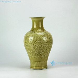 RYMA10 14inch Carved Floral Design Ceramic Vase