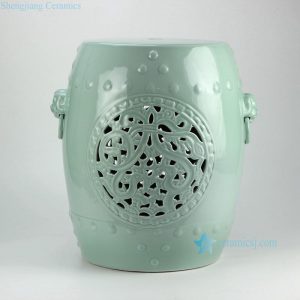 RYNQ177 h18inch Mint Green Hand Flower Carved Ceramic Garden Stool