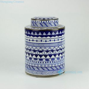 RYPU27 h11inch Blue and White Ceramic Round Tea Tin Jar