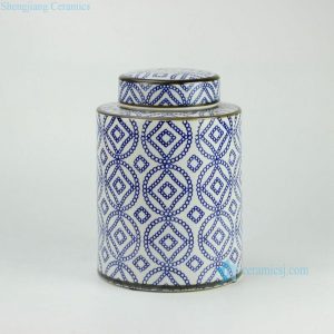 RYPU27-B H11inch Blue and White Ceramic Round Tea Tin Jar