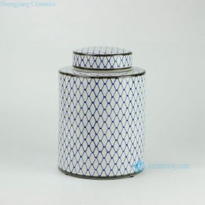 RYPU27-C h11inch Blue and White Ceramic Round Tea Tin Jar