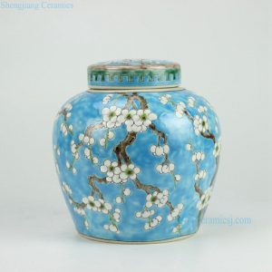 RYQQ34-B Blue H7.5inch Ceramic Plum blossom Jar