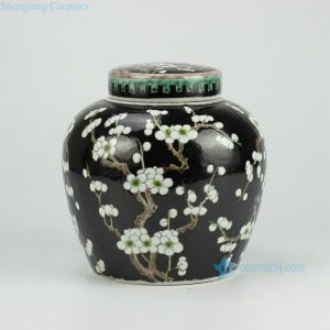 RYQQ34-C Black Ceramic Plum blossom Jar