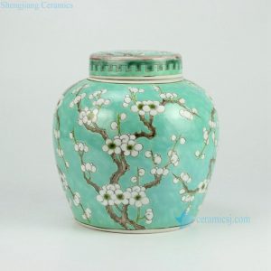 RYQQ34-D Green Ceramic Plum blossom Jar