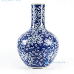 RYLU62-B Blue and White Floral Porcelain Ball Vase