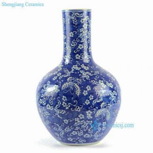 RYLU62-C 16inches Blue and White Butterfly Ball Porcelain Vase