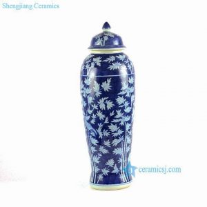 RYLU66-A H23" Blue and White Bamboo Bird Porcelain Temple Jar