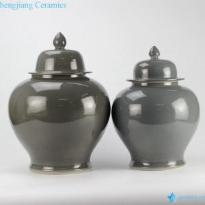 RYKB139   Pair jar grey plain glazed ceramic lidded ginger jar