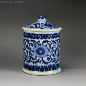RYLU59-A-E  Blue and white treasure storage lidded tin jar