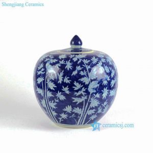 RYLU68-A-D   Oriental Chinese hand painted blue and white porcelain vintage cookie jar
