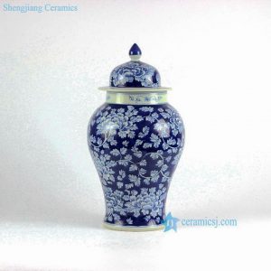 RYLU69-A Peony flower and branch pattern blue and white ginger pot