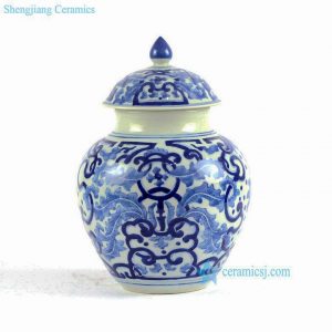 RYLU84-A-C    Hand painted blue and white small porcelain vintage cookie jar