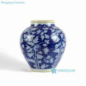 RYLU85     Hand painted blue and white bamboo pattern japanese jar urn without lid