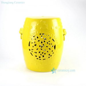 RYNQ177-B   Lemon yellow glazed solid color hollow out ceramic stool living room furniture sale