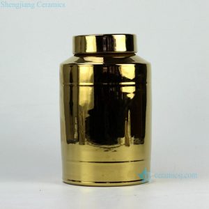 RYNQ180     Golden gilded flat lid chinaware tin jar