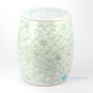 RYNQ183   Embossed celadon floral pattern ceramic outdoor drum stool 