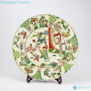 RYQQ35-OLD   Antique famille rose hand painted Chinese ancient ladies pattern pottery plates 