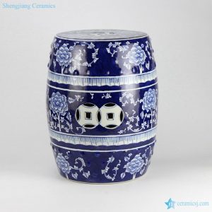 RYTA08-B   Blue and white floral pattern ceramic end table stool 