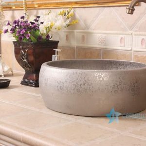 RYXW697   Silver color floral stamping surface round bathroom lavabo basin
