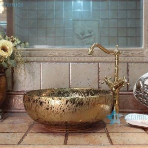 RYXW699   Gold bright surface wholesale ceramic cabinet top wash hand basin