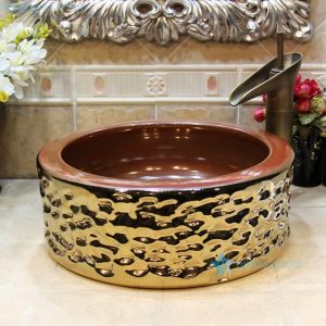 RYXW703   thicken layer round golden glazed deep chinaware sink