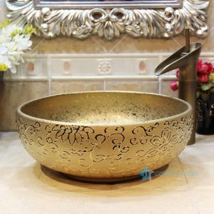 RYXW707     Golden floral surface modern kitchen designs ceramic sink bowl