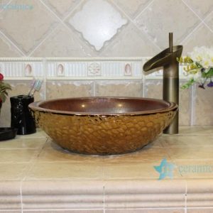 RYXW708     Rough copper glazed inside golden water wave outside big open mouth basin bowl