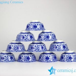 RYYY35-B   Blue and white high heel lotus interlock branch pattern dinnerware bowls