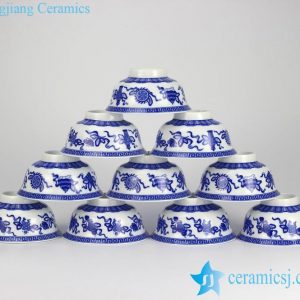 RYYY35-C   Wholesale the eight immortals' treasures pattern blue and white ceramic bowls