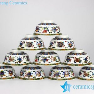 RYYY35-D    Colorful chinese eight treasures pattern underglazed white porcelain rice bowls