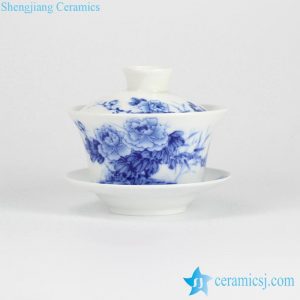 RYYY38-A Peony flower pattern blue and white gaiwan