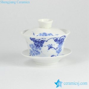 RYYY38-I  Blue and white ceramic grape and pair bird pattern tea gaiwan