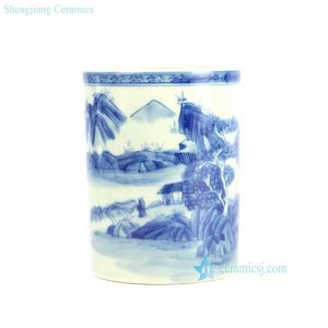 RYZN01-B   Hand paint blue and white tubular ceramic  pen pot