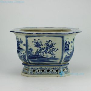RZAJ08-old  Hand paint floral pattern 8 sides Asian porcelain antique flower pot