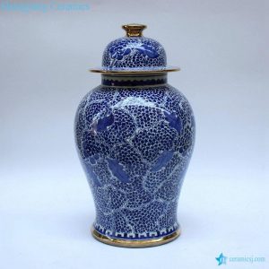 RZCM09   Golden line plated hand paint blue and white floral pattern ceramic ginger jar
