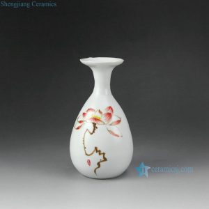 RZEA01-I  Matte white finish hand paint red lotus pattern ceramic mini flower vase