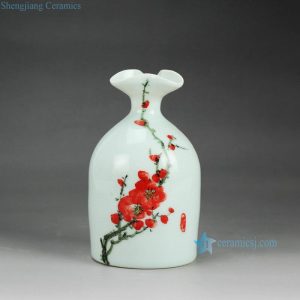 RZEA01-L   Red plum blossom hand paint pattern floral top of bottle ceramic cheap vase