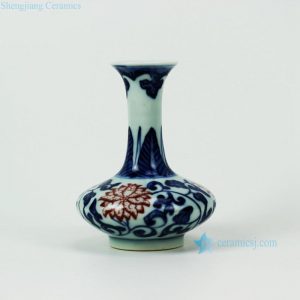 RZEV01-C   Hand paint blue and white under-glaze red floral pattern antique chinese porcelain small vase