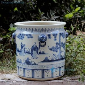 RZFH02-B    Hand paint blue and white the eight immortals pattern lion head handle porcelain big vat