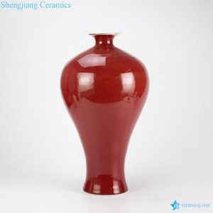 RZFJ03   Solid color glazed oxblood tall and slender transitional porcelain Meiping vase