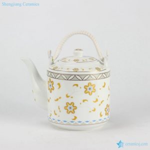 RZFS02  Home daily use golden floral pattern high temperature fired white porcelain large tea pot with double hoop handle