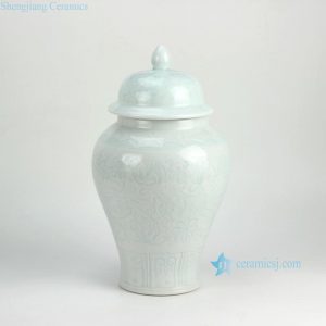 RZFX02   Underglaze interlock lotus pattern carved celadon ceramic ginger jar