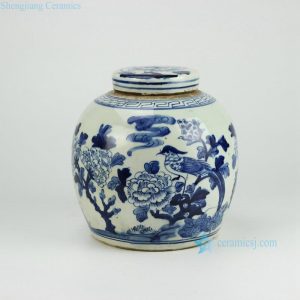 RZFZ01-A     Reproduction hand paint bird floral pattern antique lidded jar