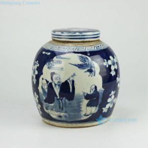 RZFZ01-D   Hand paint chinese ancient folk pattern flat lid round ceramic jar antique finish