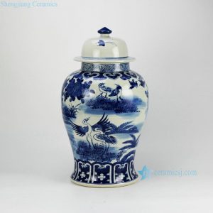 RZFZ02-B   Jingdezhen China produce hand paint blue and white crane pattern ceramic bottles jars