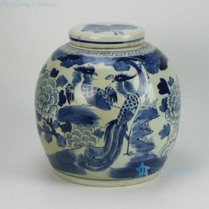 RZFZ05-A   hand paint phoenix flower pattern flat lid antique finish ceramic jar