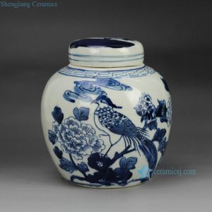 RZFZ06-A    Hand paint blue and white bird floral pattern porcelain container