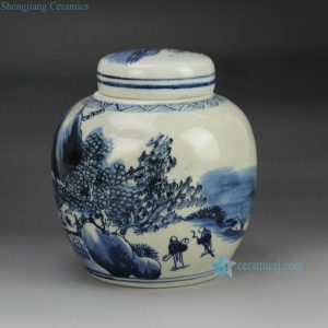 RZFZ06-B   Hand paint blue and white countryside life pattern ceramic small jar