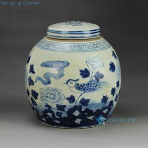RZGC01-C  flower bird pattern hand paint blue white small storage ceramic bottle