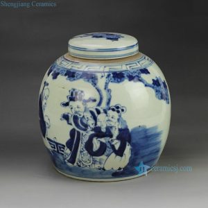 RZGC01-D   Hand paint Chinese ancient figures pattern blue and white chinaware pot with flat lid